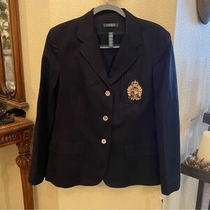 NWT~LAUREN RALPH LAUREN Women Black Crest Gold Button Blazer Jacket Size 16